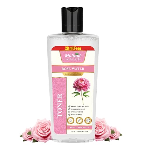 Image of Multani Naturals Rose Water Face Toner 270 ml | For Oily, Acne Prone, Dry Skin | Pore Tightening & Glowing Skin | Fades Blemishes, Brightens & Smoothens | For Women & Men