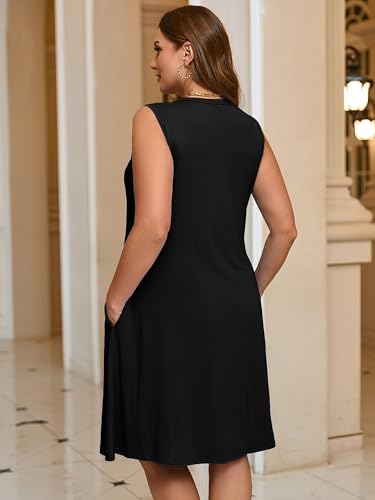 AusLook Plus Size Women's Summer Sleeveless Crew Neck Midi Dresses Casual Loose Fitting Tank Sundress with Pockets2