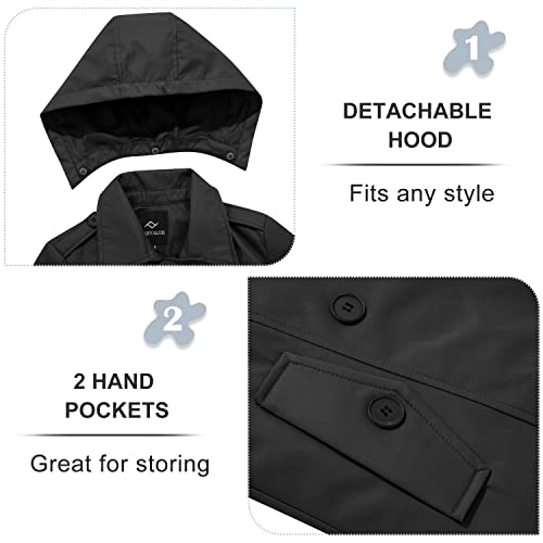 Farvalue Women'S Waterproof Trench Coat Double Breasted Windbreaker Classic Belted Lapel Overcoat With Removable Hood Black Medium thumb #3