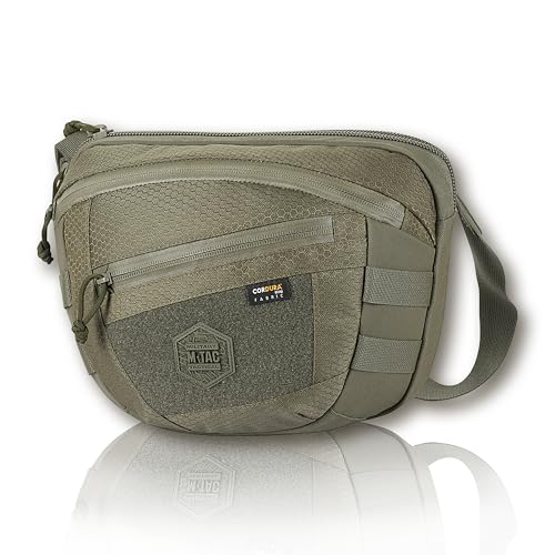 M-Tac Tactical Large Crossbody Bag for Men - Concealed Carry Sling - Ranger Green CCW Chest Bag - Elite Sphaera Shoulder Pack (Hex, Loop Panel)