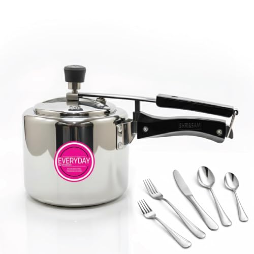 Image of Everyday Stainless Steel Pressure Cooker 3L & Heavy Thickness Cutlery Set of 20 Combo | Mirror Finish Inner Lid Cooker | 4 Dinner Forks, 4 Salad Forks, 4 Knives, 4 Dinner Spoons, 4 Tea Spoons | Gas &