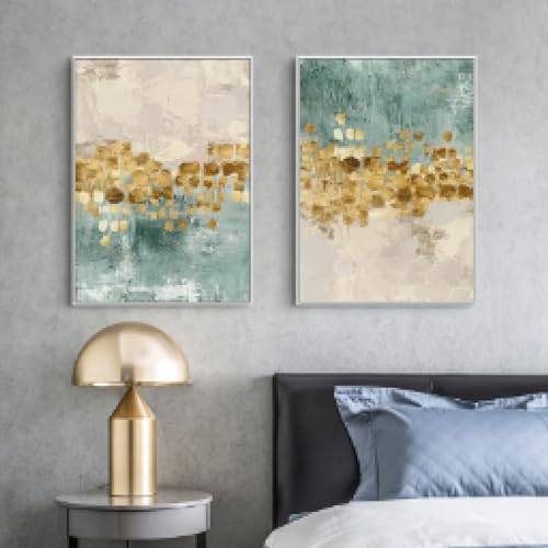 Impression HD affiche d'art mural moderne triptyque bleu et or