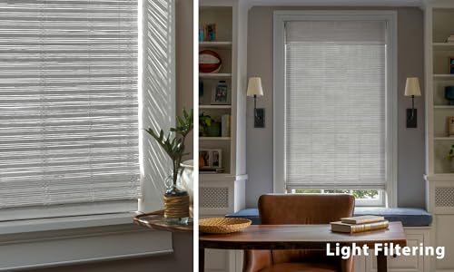 Image of LazBlinds No Tools No Drill Cordless Bamboo Roman Shades, Light Filtering Window Treatment, Roll Up Bamboo Blinds for Windows 20'' W x 48'' H, Whitewash T