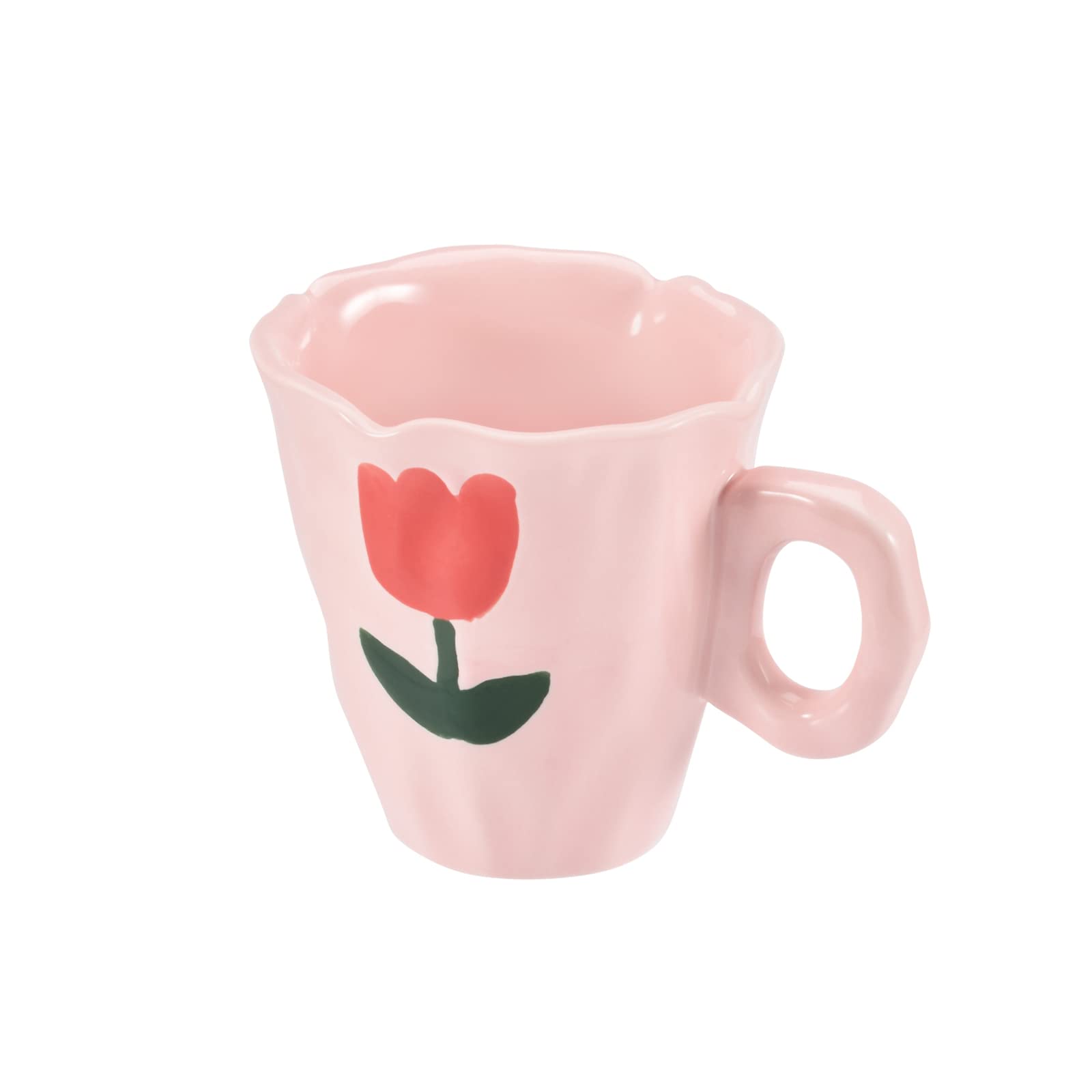 Koythin Ceramic Coffee Mug, Hand-painted Irregular Novelty Coffee Cup for Office and Home, Dishwasher and Microwave Safe, 10 oz/300 ml for Latte Tea Milk (Pink Tulips)