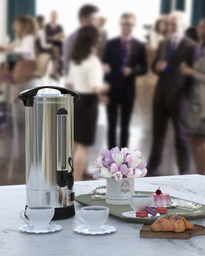 Garvee Commercial Coffee Urn, 60 Cup Extra Large Hot Water Urn, 10L Silver Double Wall Stainless Steel Large Coffee Urns, Quick Brew Commercial Coffee Percolator Electric for Gatherings