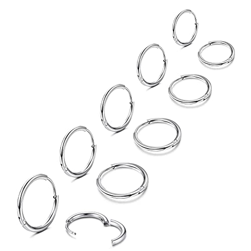 MILACOLATO Petites Boucles d'Oreilles Créoles Pour Femme Homme Acier Chirurgical Cartilage Huggie Piercing Oreille Lobe Daith Helix Piercing Hoop Hinged Boucles d'Oreilles Dormeuses 6/7/8/9/10mm