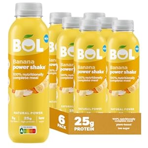 BOL Banana Power Shake – Ready-to-Drink Nutritionally Complete Meal (300Kcal) | 25g High Protein Shake | Low Sugar, High Fibre (9g), Plant-Based, Low Calorie Meal Replacement Shake (410ml x 6 Bottles)