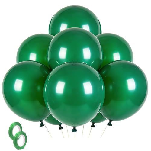 Image of Green Balloons Green Birthday Decorations 30 Pack 18 inch Round Party Balloons for Dark Green Themed Wedding Graduation Anniversary Christmas Birthday Party St Patricks Day Backdrop Decorations