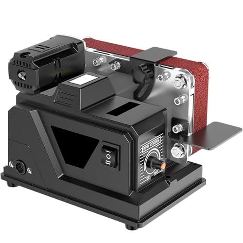 LIULIQ Amoladora Eléctrica De Banco con Cinta, Afiladora Multifuncional para Bricolaje con Control De Velocidad Continuo, Velocidad De La Cinta De 10 M/s, Ajuste Continuo para Pulir Madera