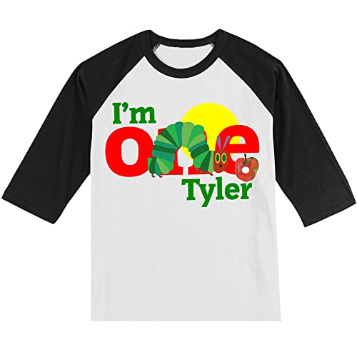 Personalized Caterpillar 1st Birthday Shirt | 1st Birthday Shirt | Handmade Decorated Shirt | Personalized with Name and Age | Unisex 3/4 Sleeve Raglan T-Shirt | #1124