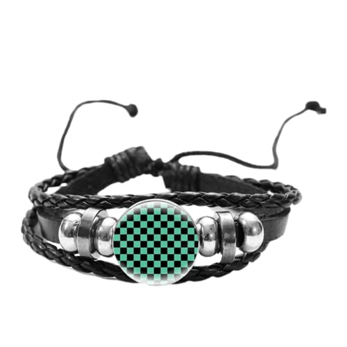  Anime Demon Slayer Bracciale in Pelle Kimetsu No Yaiba Kamado Tanjirou Cosplay Vetro Cabochon Bangle per Donna Uomo Gioielli Regalo, 20mm, Vetro