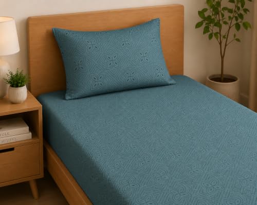 Image of LOOMLYFE Microfiber Soft Cotton Single Bed Bedsheet for Diwan Bed, Size 60 Inches X 90 Inches, 152 X 230 cm with 1 Large Size Pillow Covers Without Joint - SkyFlower