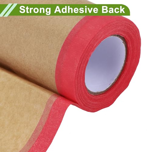 Image of Pre-Taped Masking Paper Automotive Paint Masking Paper Kraft Paper Natural Fiber Material 1 Pc 1500x20cm / 49.21ftx7.87 inch Brown Red