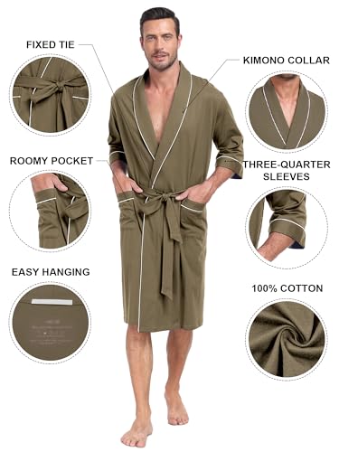 Image of COLORFULLEAF 100% Cotton Men's Bathrobes Summer Kimono Short Sleeve Lightweight Soft Breathable Spa Robe for Men