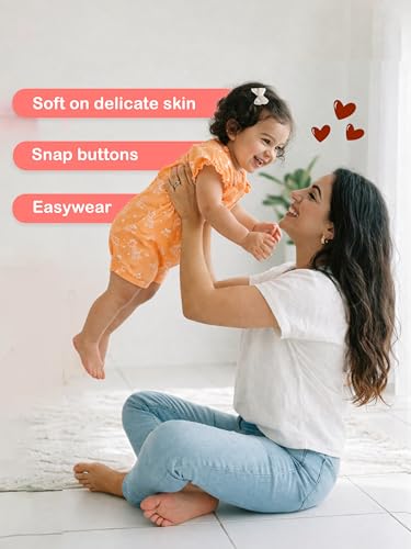 Image of Kidbea Organic Cotton Baby Romper for Infant Girls Front Button Half Sleeve Jumpsuit | Cute Printed Newborn Baby Girl Daily Comfort Wear