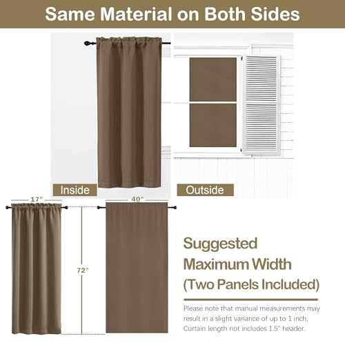 Image of Brown Blackout Curtains for Bedroom 72 Inch Length 2 Panels Set, Solid Thermal Insulated Energy Saving Window Curtains for Living Room, Dual Rod Pocket Window Drapes, Brown, 2x40Wx72L Inches