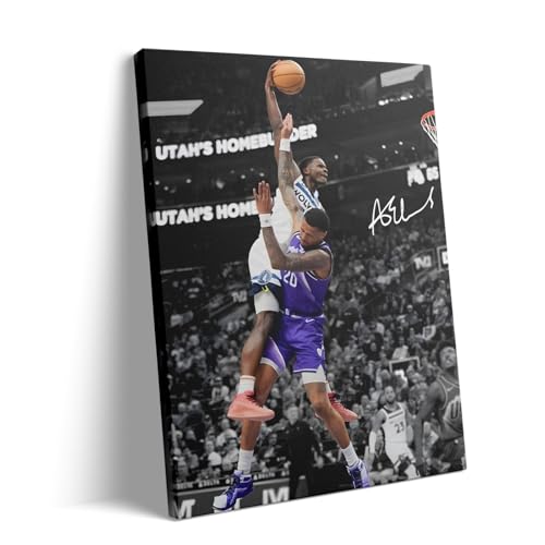 VYPEROCK Basketball Canvas Wall Art Exciting Anthony Edwards Dunk Print Poster for Bedroom Living Room Wall Decor NBA Star Oil Painting Inspirational Sports Pictures Decoration Framed 8x10inch