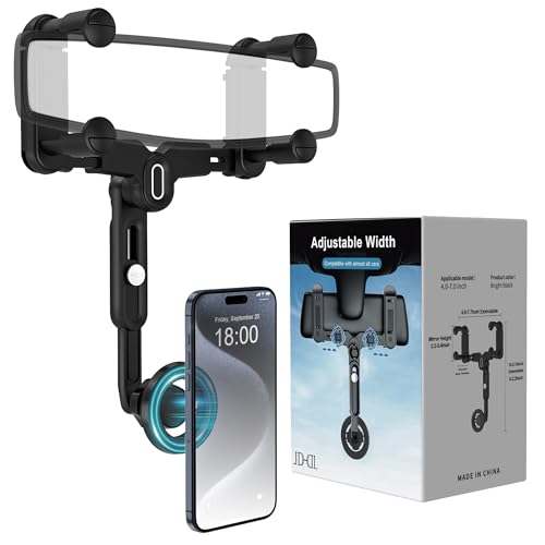 JDHDL for Magsafe Car Mount, Rear View Mirror Phone Holder, Rotatable and Retractable Phone Holder for Car Compatible with iPhone 17/16/15/14/13/12 Series and Phones with Magsafe Case or Metal Ring