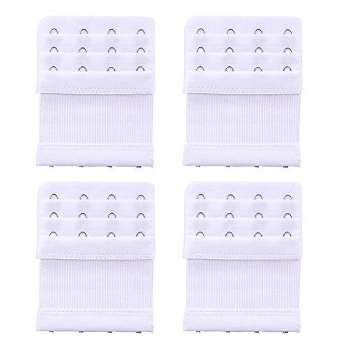 Senkary 4 Pieces Bra Extenders 4 Hooks 3 Rows Elastic Bra Strap Extension For Women (White) #TOP2
