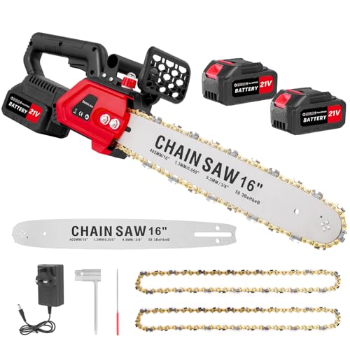 Lightasea 1800W Electric Chainsaw Cordless,21V Battery Chainsaw with Battery and Charger,16 Inch Electric Chainsaws,with 2 Chains,Chains Saw for Tree Felling Log Cutting and Pruning,11m/s Chain Speed