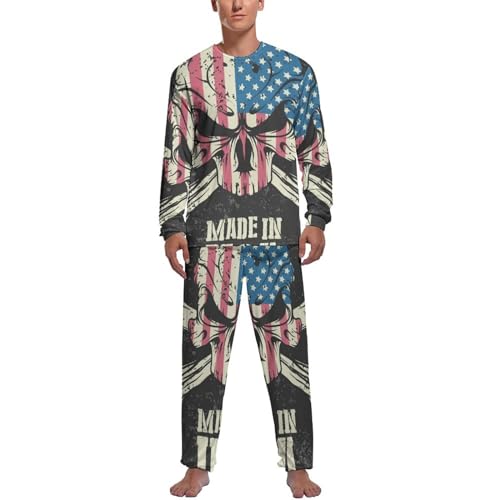 Pyjama homme haut et bas manches longues ensemble nuit crâne américain