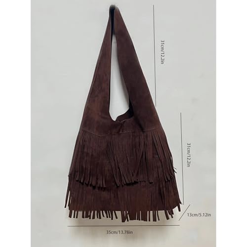 Suede Purse Soft Large Slouchy Suede Fringed Bag for Women Spacious Boho Tote Purse Western Vintage Trendy Shoulder Bag Daily3