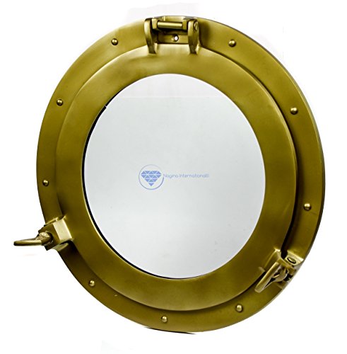 Nagina International Powder Coated Premium Nautical Aluminum Pirate'S Ship'S Porthole Window | Exclusive Wall Decor Accent (30 Inches, Antique Brass)