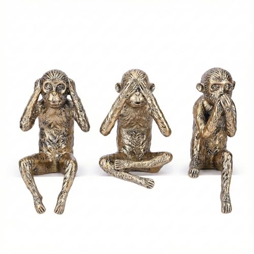 Estatua 3 Monos Sabios de Resina Dorada