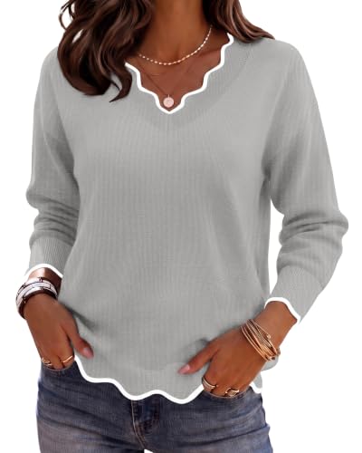 Image of Zeagoo Women's 2026 Fall V Neck Sweater Long Sleeve Lightweight Knit Tops