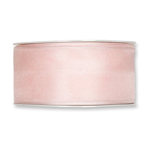 FloristryWarehouse Blush Pink Organza Ribbon 1.5 inches Wide Wired Fabric x 27 Yards roll. Made in Germany