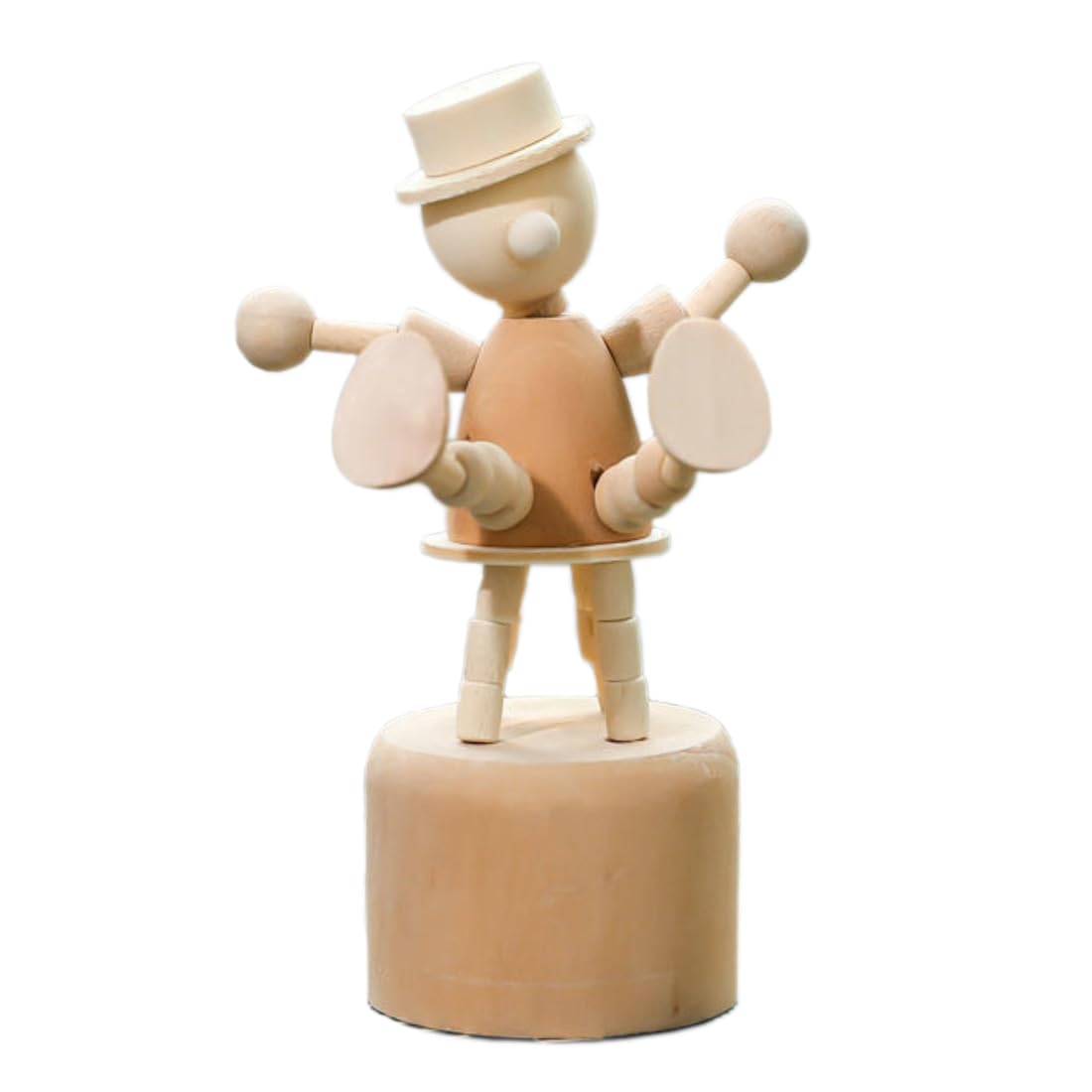 Wooden Push Up Animal Finger Puppets Toy - Wood Desk Ornaments Artwork Sculptures for Home Office Decoration (Clown)