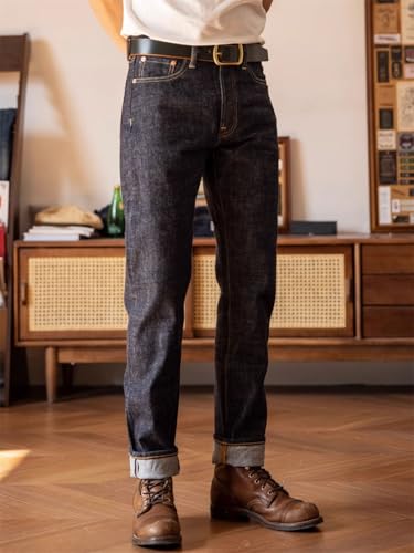 Men’S Casual Taper Fit Selvedge Cotton Pencil Full Length Jeans Zipper Fly Midweight Office Wear Pants3
