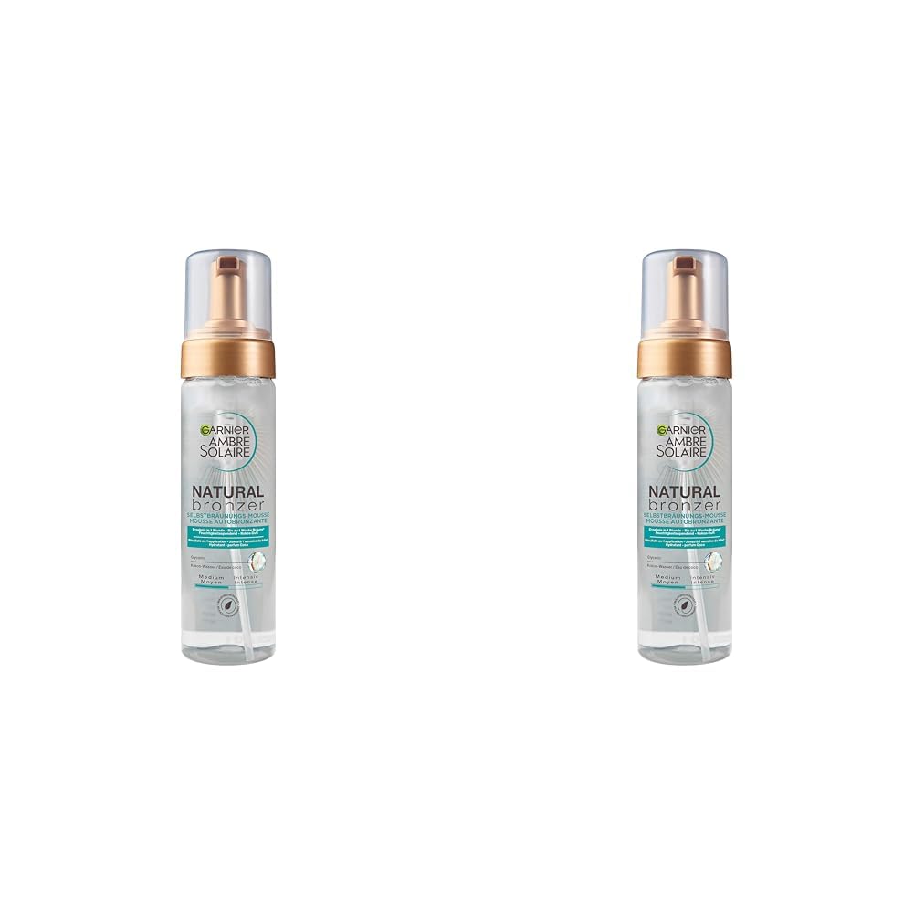 Garnier Selbstbräunungsmousse, Pflegender Selbstbräuner für eine natürliche und fleckenfreie Bräune, Ambre Solaire Natural Bronzer, 1 x 200 ml (Packung mit 2)