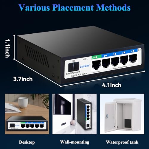 Image of 6-Port Ethernet PoE Switch (4 Gigabit PoE Ports, 1 Uplinks，1 SFP Slot) with Extend Function, Easy Smart Managed Ethernet Switch, Plug & Play, Fanless Metal Design, VLAN, Qos,Desktop /Wall Mount