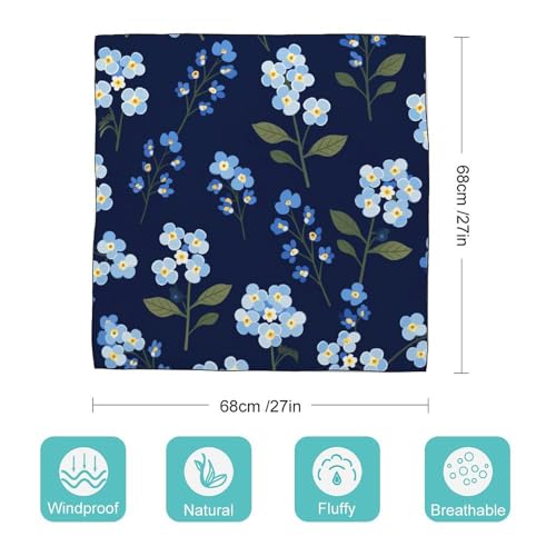 Vintage Forget-me-not Flowers Women Hair Scarf Square Silk Like Head Scarves Handkerchief Satin Neck Scarf2