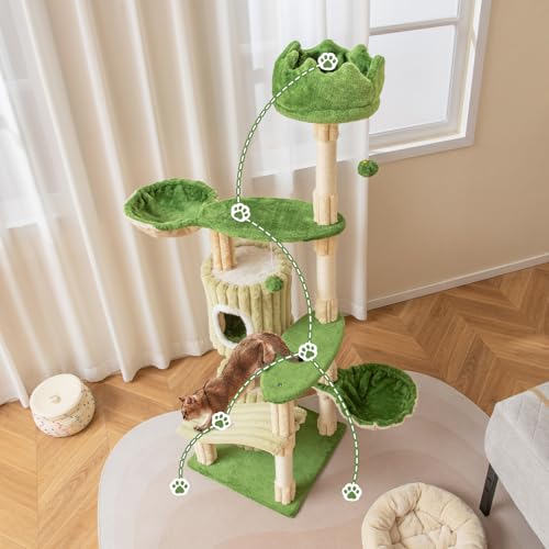 Árbol para gatos verde de 63 pulgadas con 2 cabañas y rascador miniatura 3