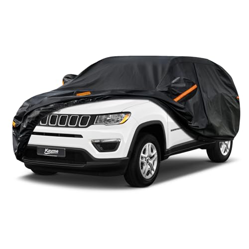 Image of Kayme 7 Layers SUV Car Cover Custom Fit for Jeep Compass (2006-2025) Waterproof All Weather for Automobiles, Outdoor Full Cover Rain Sun UV Protection.Black