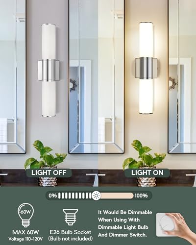 Image of Bathroom Light Fixtures, 2-Light Vanity Lights for Mirror with Milk Glass Shade, Chrome Up and Down Wall Sconces for Bathroom Bedroom Hallway, VL834-CH-ML