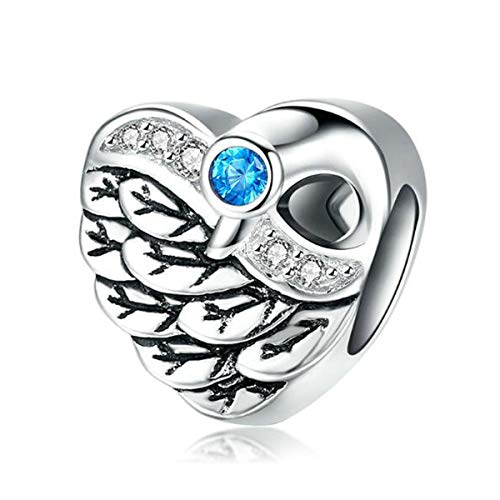 Image of Love Heart Angel Wings Charms 925 Sterling Silver Heart Dangle Charm Necklace Bead Feather Charms for Snake Bracelets (Feather Beads)