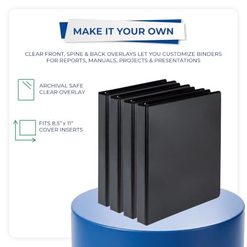 Image of Samsill Durable 1 inch 3 Ring Binder, D Ring Binder, 100% Recycled Chipboard, Black, 4 Pack