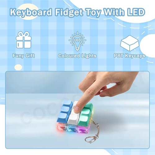 Image of 9 in 1 Keyboard Fidget Toy Handheld Clicky Fidget Keyboard with LED Light Keychain Detachable Mechanical Clicker Adult Stress Relief (Colourful)