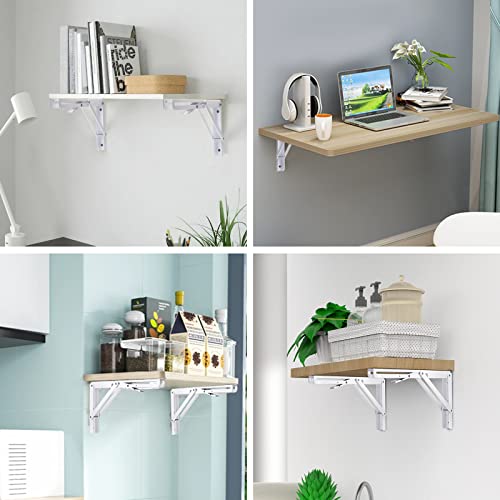 Image of YUMORE Folding Shelf Brackets, 12 Inch Heavy Duty L Bracket, White, 2 Pack | High-Quality Metal, Easy to Install, DIY Collapsible Shelf Bracket for Workbench Folding Table Hinge, Max Load: 330lb