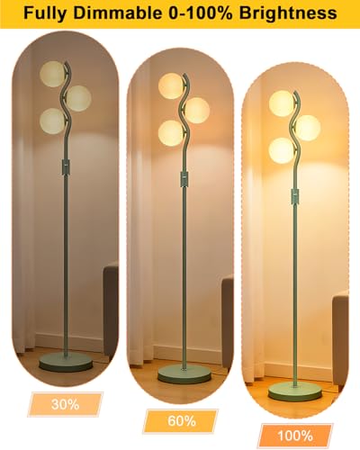 Image of Lightdot 60IN Green Floor Lamp Stepless Dimmable Globe Floor Lamps with 3Pcs 3000K Bulbs Eye-Friendly Mid Century Standing Lamps with 5Lbs Heavy Base for Living Room /Bedroom /Corner