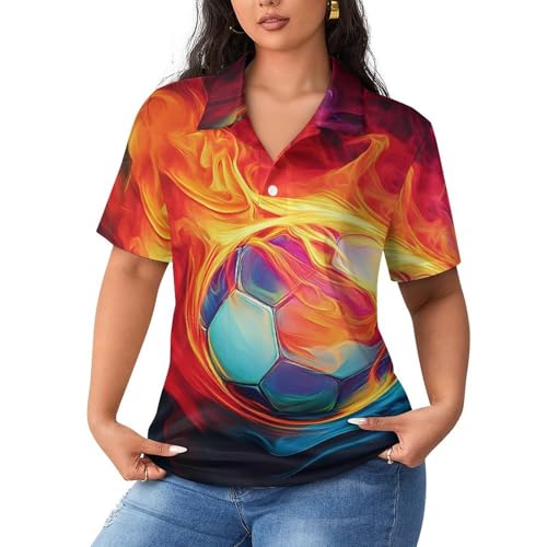 Camiseta polo de mujer fresca que evita el sudor con diseño de fútbol colorido