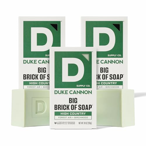 Image of Duke Cannon Big Brick of Soap - High Country | 10 oz. Triple Milled Bar Soap | Birchwood & Tonka Scent | Supports U.S. Veterans, 3 Pack