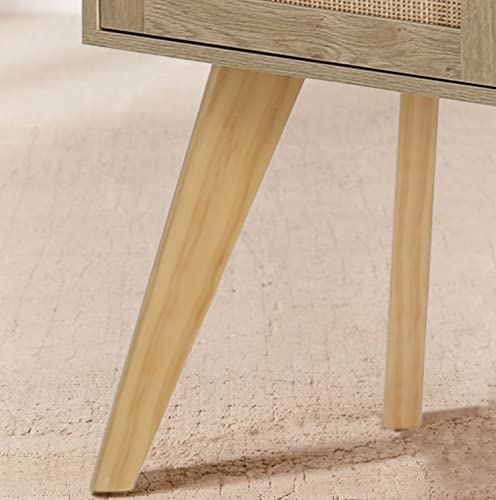 Phi Villa Rattan Nightstands Set Of 2, Mid Century Accent Table With Storage Drawer, Side Table For Small Space, Living Room Bedroom, Boho Night Stands/End Table/Bedside Table #TOP4