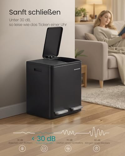 SONGMICS Mülleimer Küche, 2 x 15 L, 2 Fächer, Stahl, Softclose-Deckel – Ansicht 5