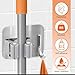 ECENCE 4x Broom Holder Self-Adhesive with Hook, Mop Hanger Wall Mount, Garden Tool Rack, Garage Storage Systems, Laundry Kitchen Tool Organizer Silver