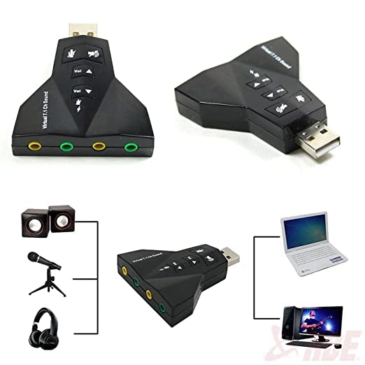 Image of Meshiv Airplane Virtual 7.1 Channel External USB Sound Card Adapter with 2 Stereo Output and Mono Microphone Aeroplane with Volume /Sound Buttons -Input Jack (Black)
