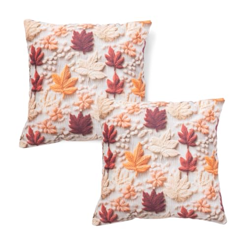 Image of HOKIPO 'Nature Muse 7D' Premium HD Printed Holland Velvet Sofa Cushion Cover | 16x16 Inch (40x40 cm) | Pack of 2, Autumn Maple (IN-923-D1*2)